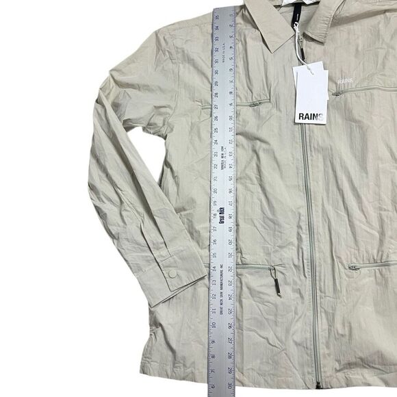 Rains Jacket WMNS XL Cement Full Zip Collar 18690 Woven Athletic Shirt Pockets - Picture 3 of 14